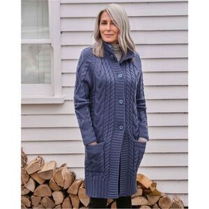 Long Aran cardigan — blue — size S